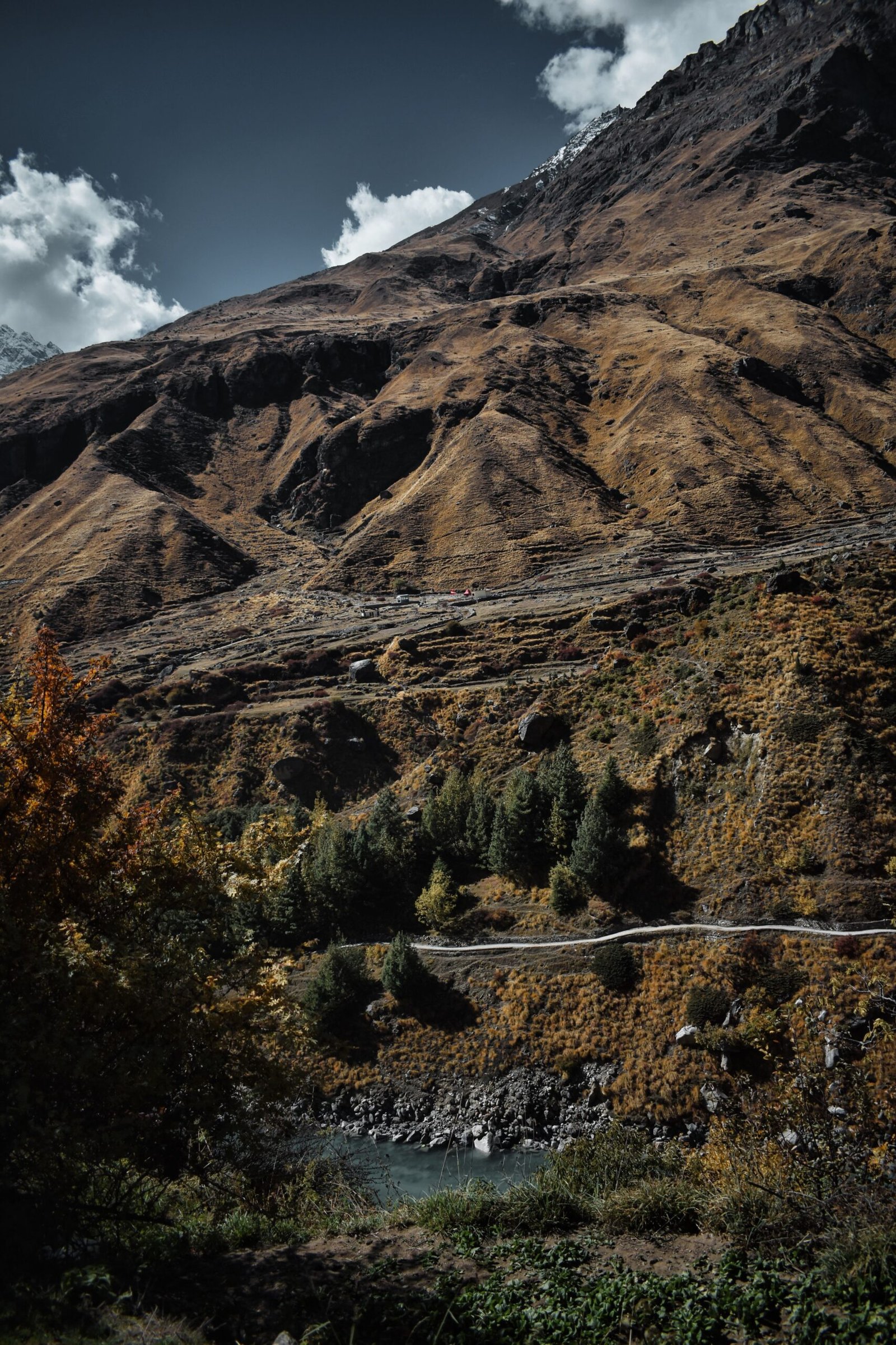Capture the majestic autumn scenery in Badrinath, India with rolling mountains and scenic beauty.